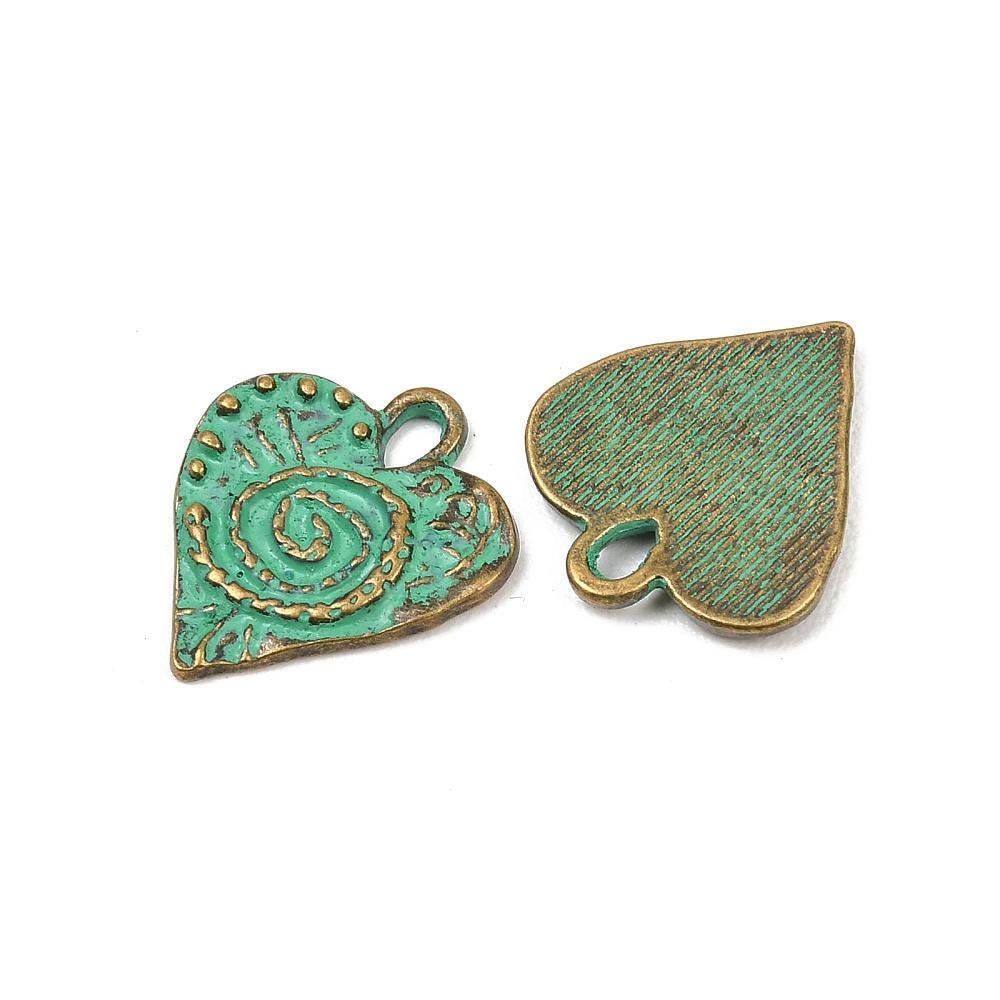 Antique Bronze Patina Metal Heart Charms - 20x18mm - 10pcs - (5969)
