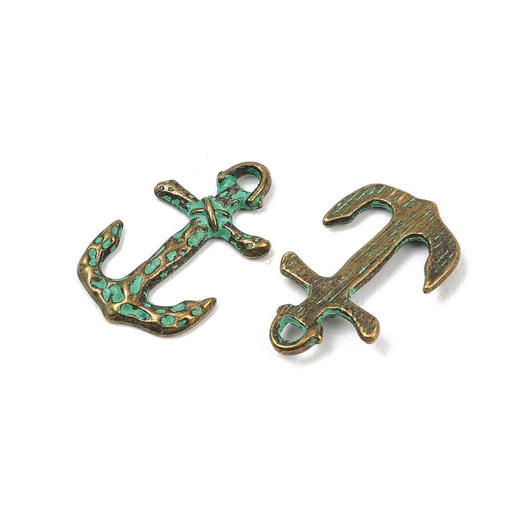 Antique Bronze Patina Metal Anchor Design Charms - 20x13mm - 10pcs - (4786)