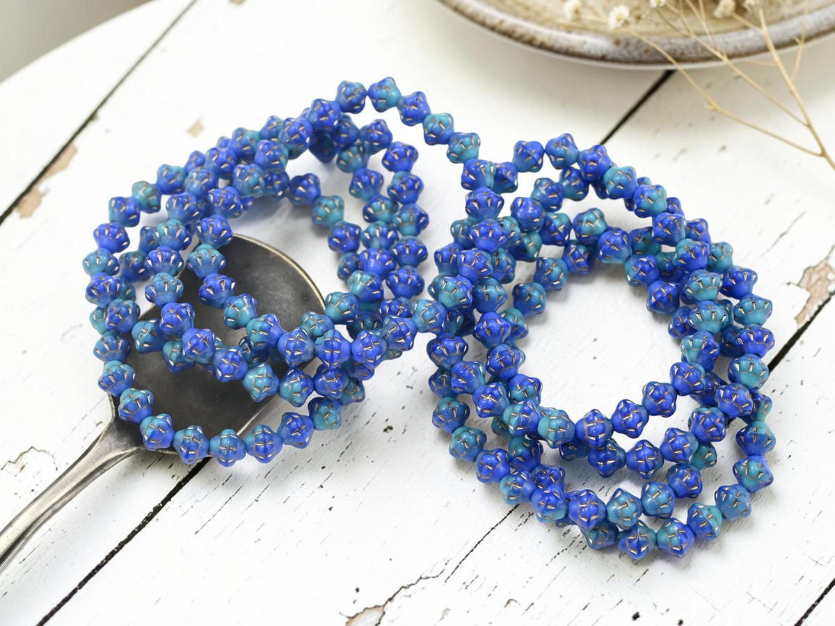 Czech Pressed Glass Small Saturn Saucer Beads - Platinum Washed Blue + Turquoise - 25pcs - 6mm - (2145)