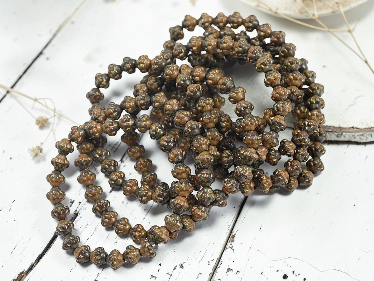 Czech Pressed Glass Small Saturn Saucer Beads - Gold Washed Blended Glass - 25pcs - 6mm - (2812)