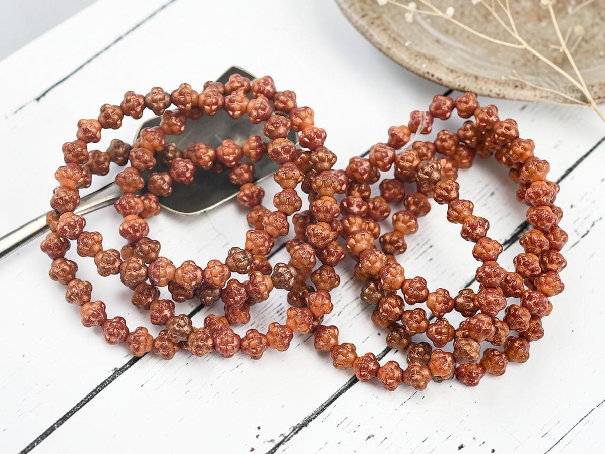 Czech Pressed Glass Small Saturn Saucer Beads - Copper Washed Orange + Red - 25pcs - 6mm - (2280)