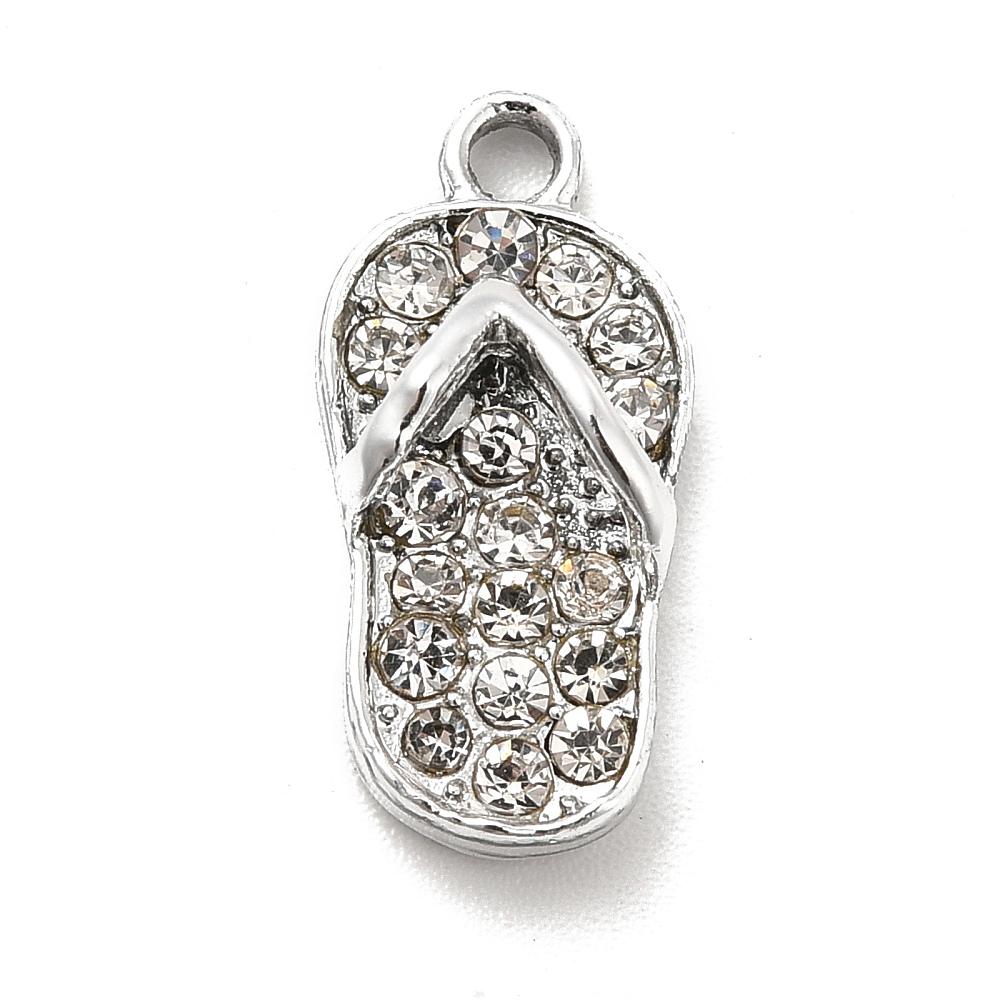 Platinum Silver Rhinestone Flip Flop Sandal Beach Charms - 4pcs - 18x9mm - (5084)