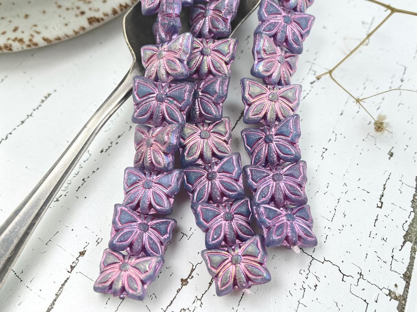 Czech Glass Butterfly Beads - Pink Washed Matte Sapphire - 15x11mm - 8pcs - (1751)