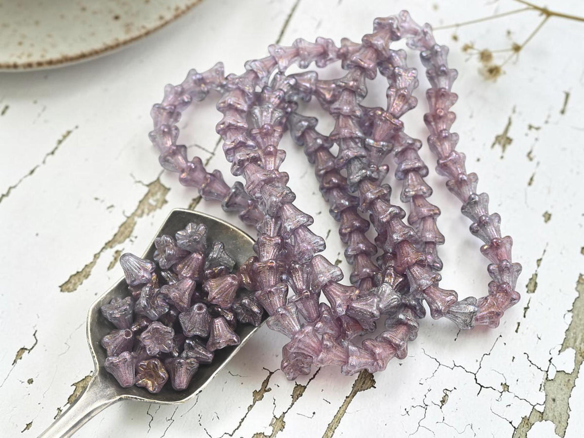 Czech Glass Small Bell Flower Beads - Bronzed Amethyst - 5x6mm - 30pcs - (2901)