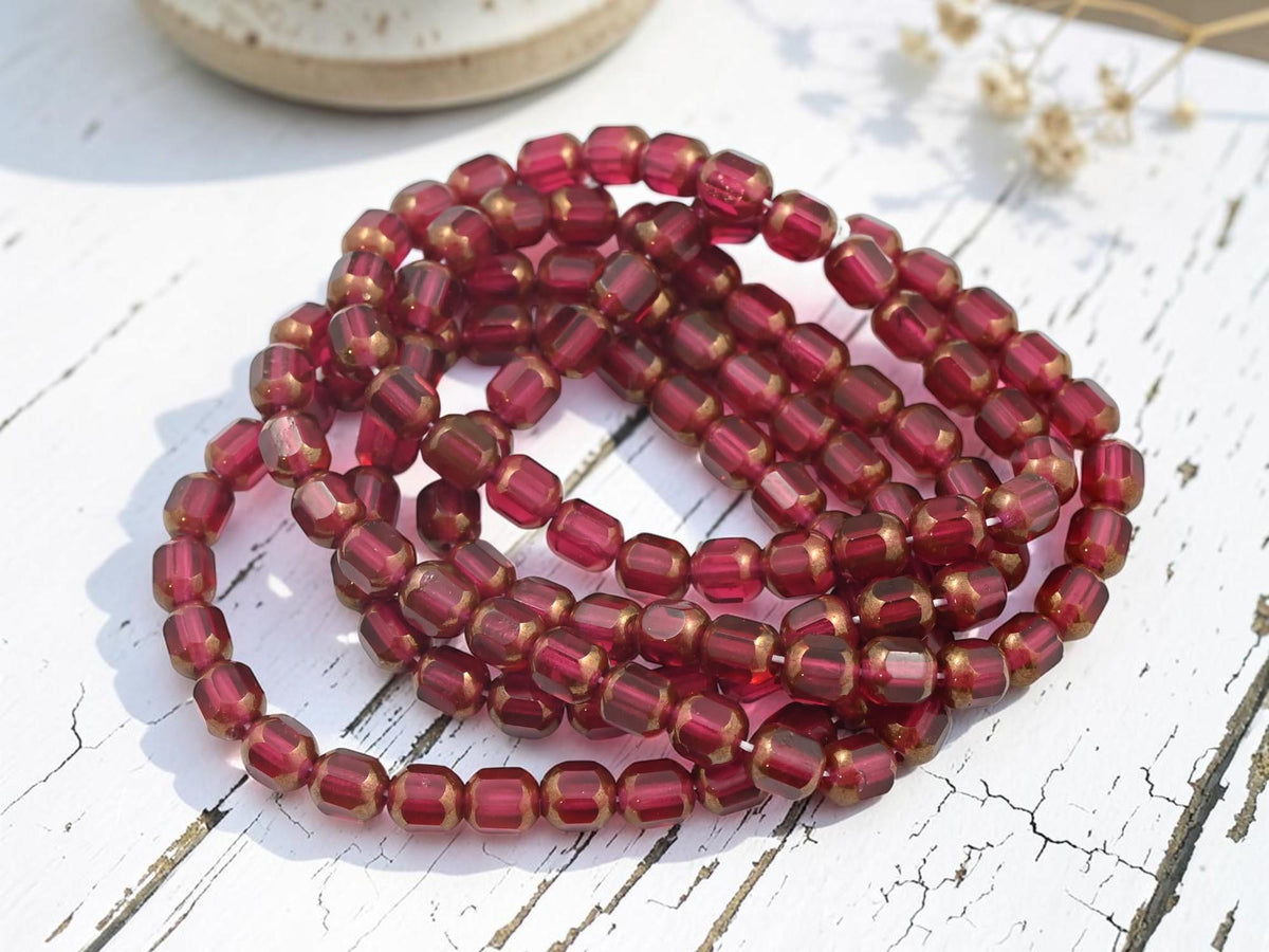Czech Glass Faceted Fire Polished Cathedral Beads - Bronzed Jet Black - 6mm - 25pcs - (A732)