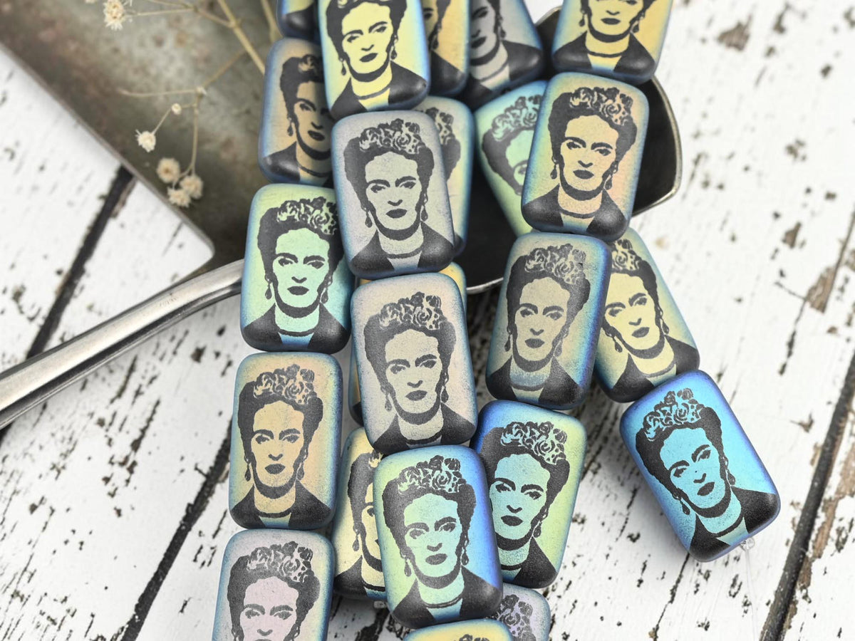 Czech Glass Beads - Cultural Beads - Laser Etched Beads - Laser Tattoo Beads - 19x12mm - 6pcs - (4943)