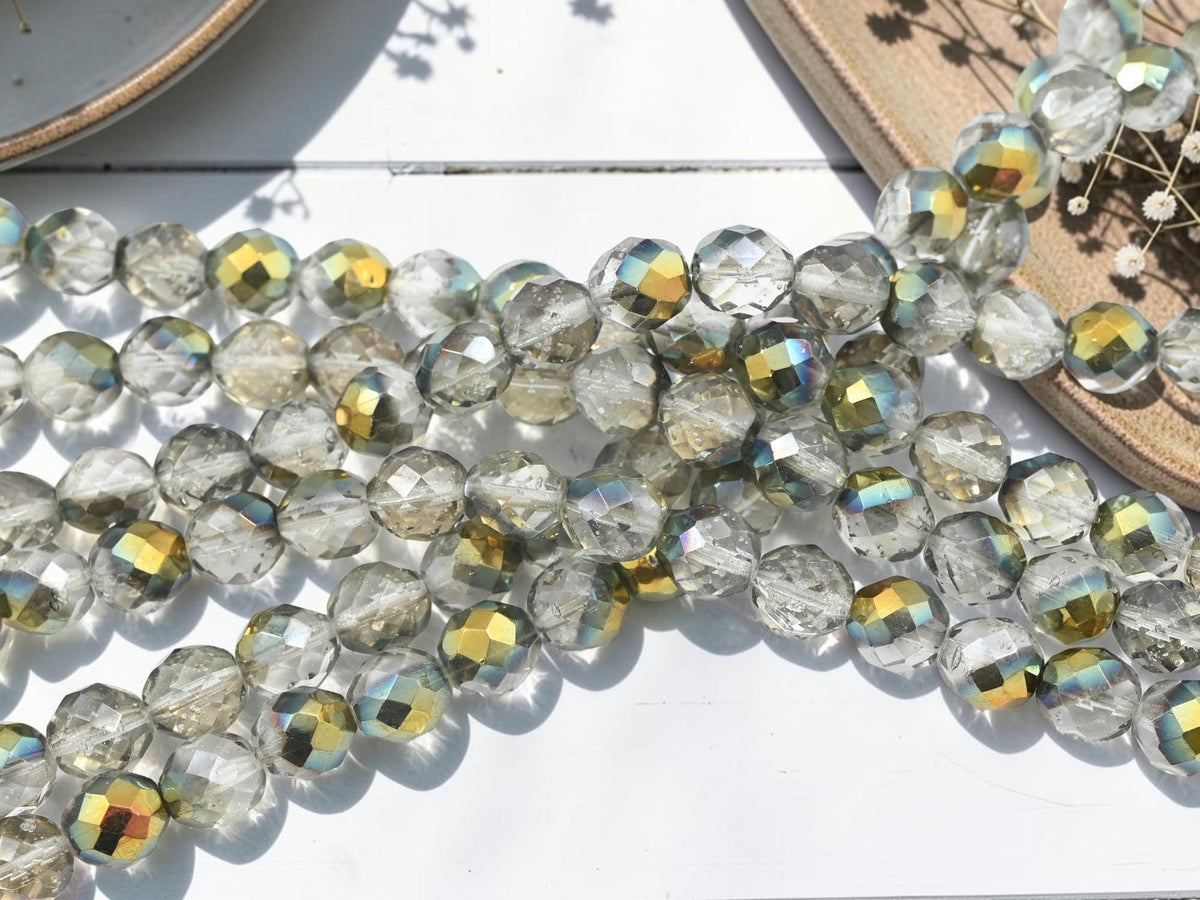 Old Stock Czech Glass Fire Polished Faceted Round Beads - Vintage Bronze Crystal - 10mm Beads - 20pcs - (B569)