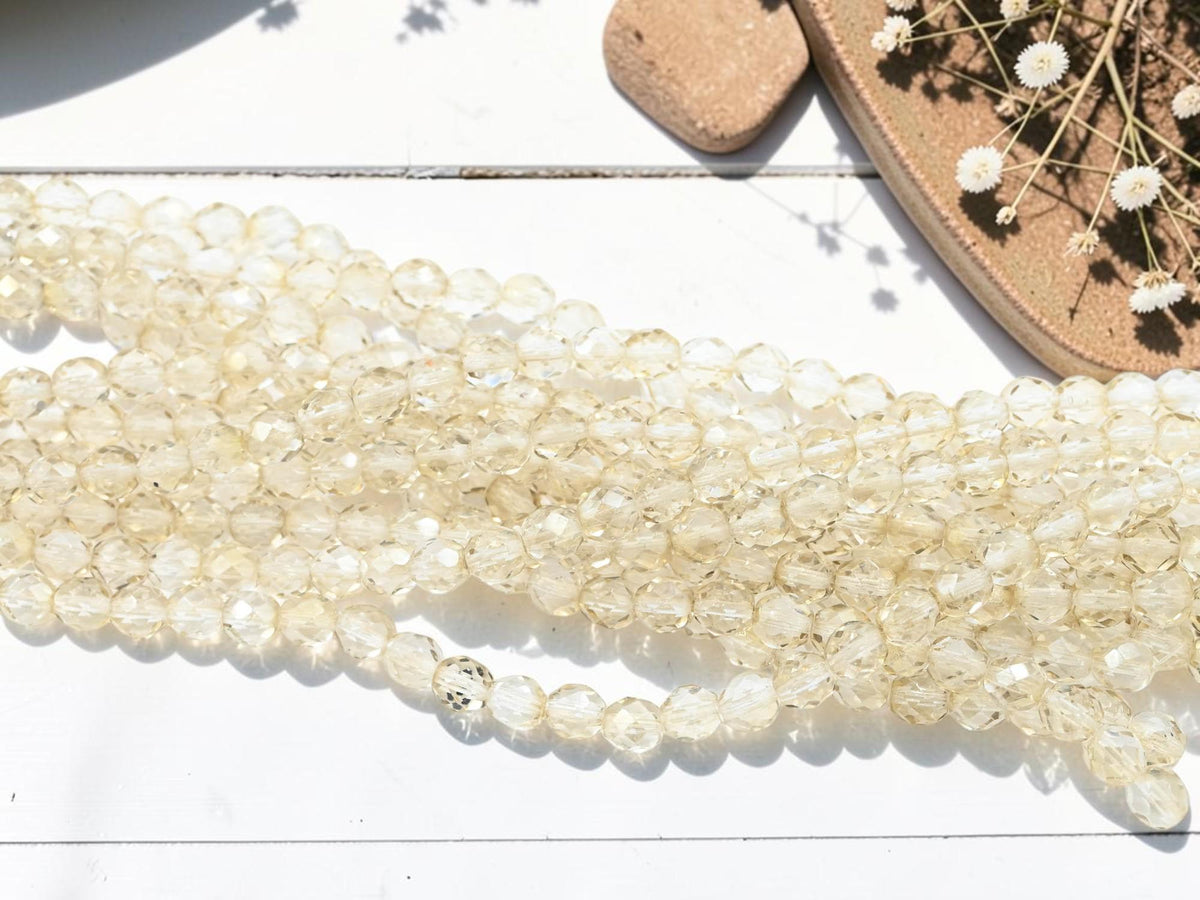 Old Stock Czech Glass Fire Polished Faceted Round Beads - Smokey Champagne Crystal - 7mm - 29pcs - (B768)