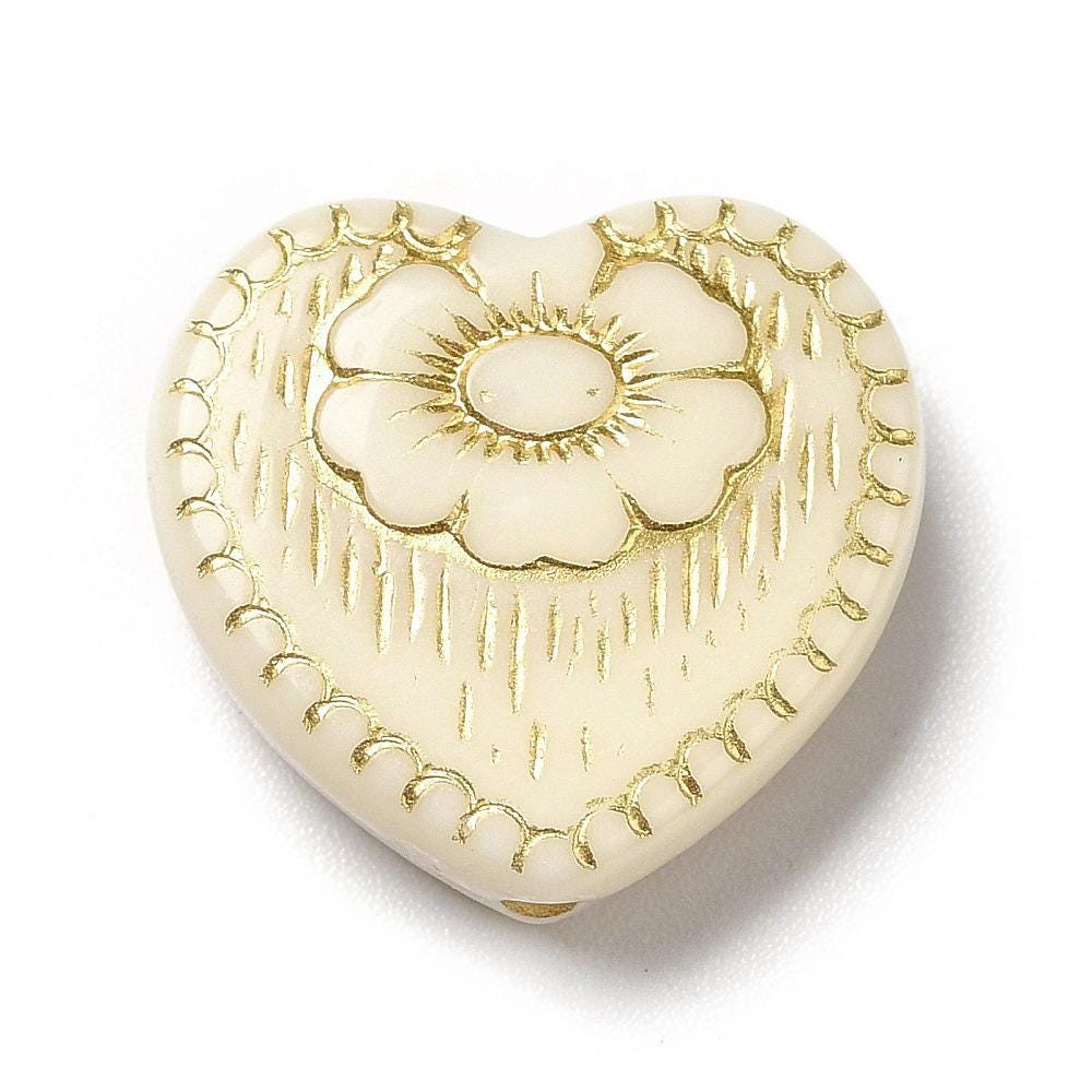 Gilded Opaqaue Beige Acrylic Heart Beads - Lightweight - 17x18x5mm - 10pcs - (A468)