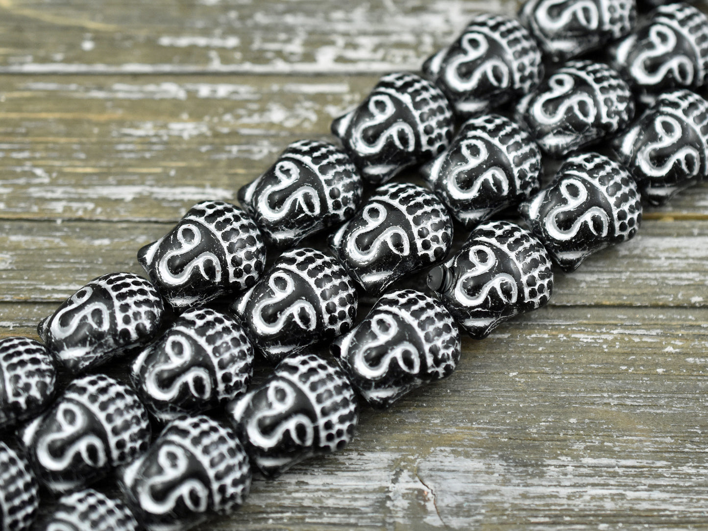 *4* 15x14mm Silver Washed Jet Black Buddha Head Beads