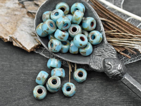20g 3 Cut Blue Turquoise Travertine 2/0 Matubo Beads