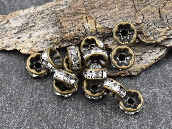 Antique Bronze w/ Crystal Rhinestone Rondelle Spacer Beads