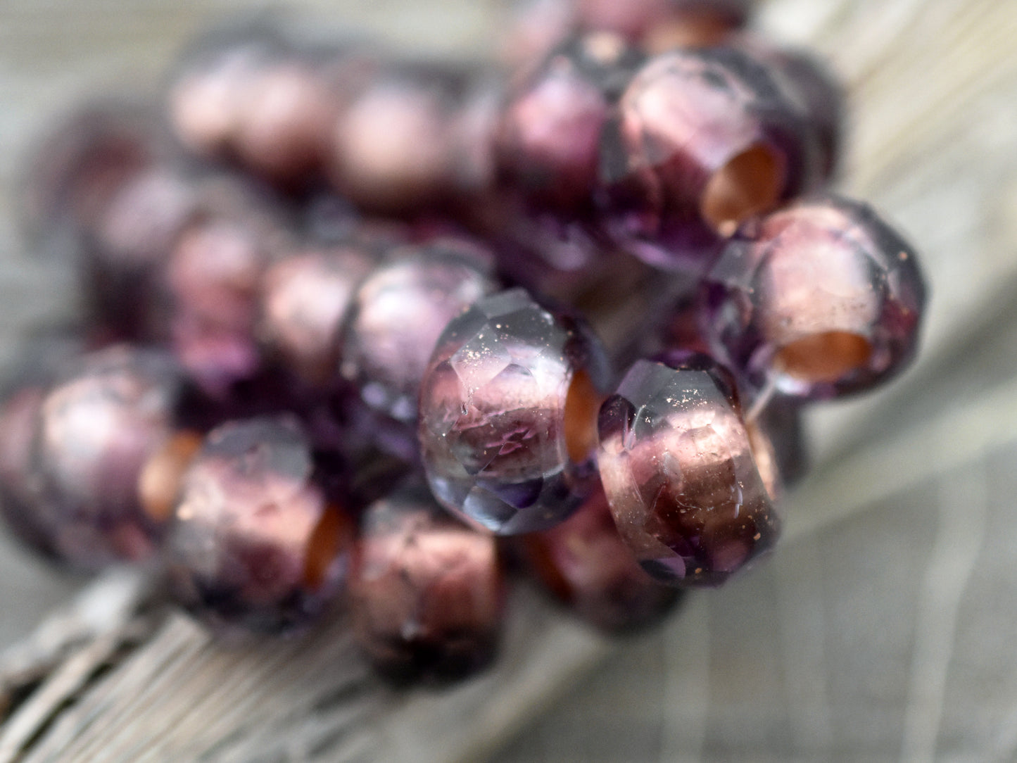 *15* 7x12mm Copper Lined Amethyst Fire Polished Large Hole Rondelle Beads