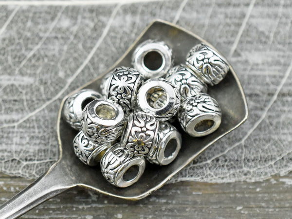 *50* 8x5mm Antique Silver Large Hole Rondelle Beads