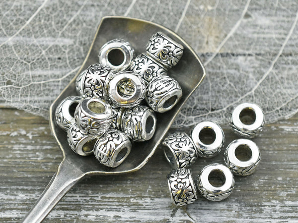 *50* 8x5mm Antique Silver Large Hole Rondelle Beads