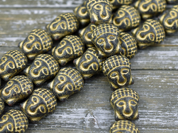 *4* 15x14mm Gold Washed Charcoal Gray Buddha Head Beads