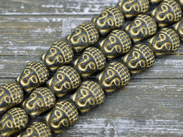 *4* 15x14mm Gold Washed Charcoal Gray Buddha Head Beads