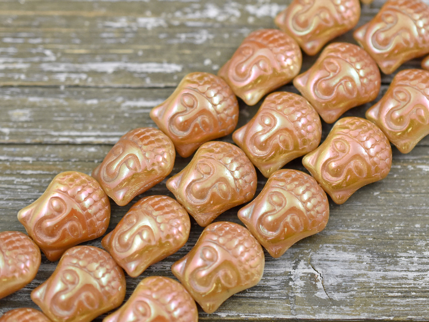*4* 15x14mm Apricot Celsian Washed Beige Buddha Head Beads