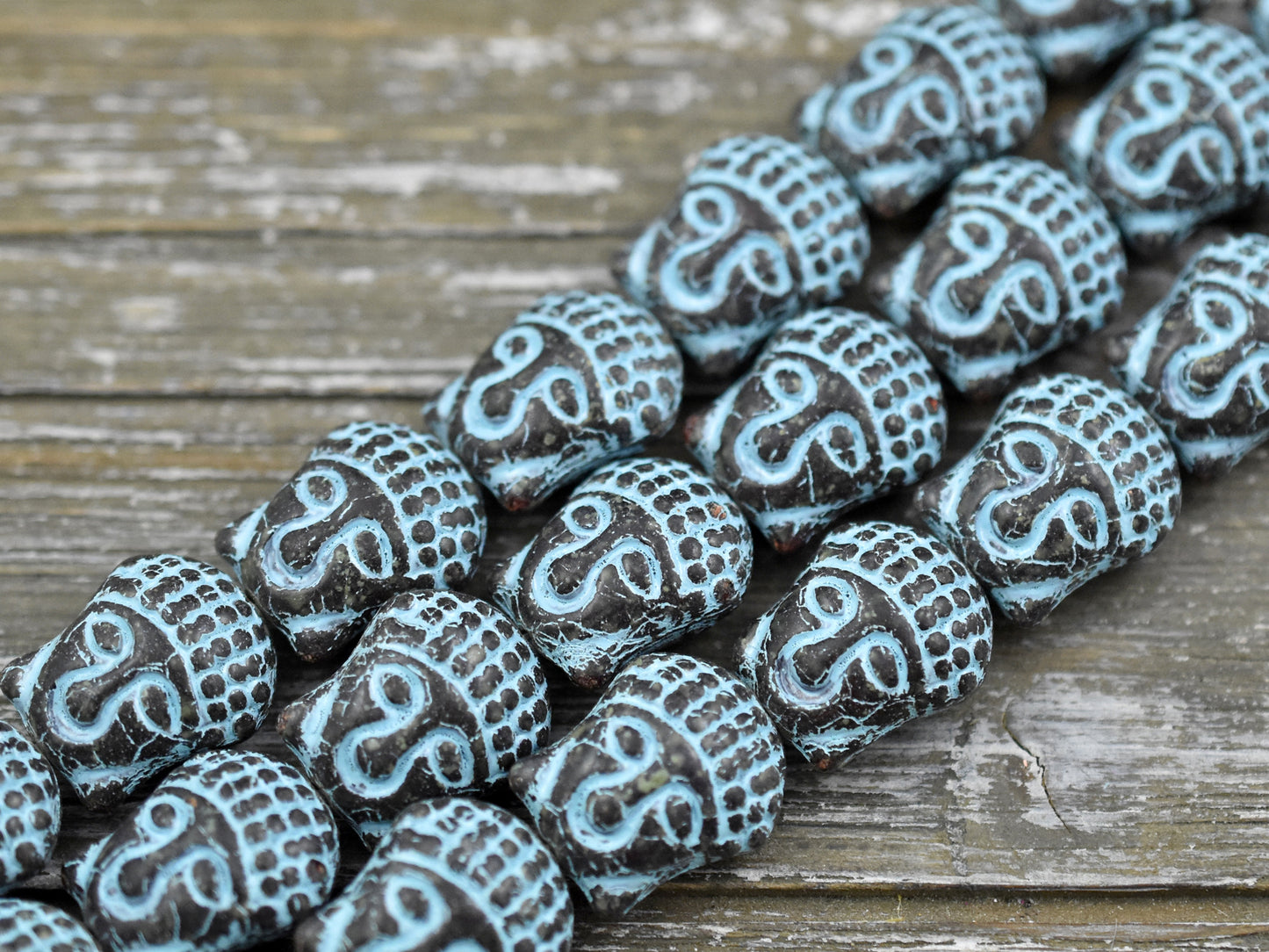 *4* 15x14mm Turquoise Washed Jet Travertine Buddha Head Beads