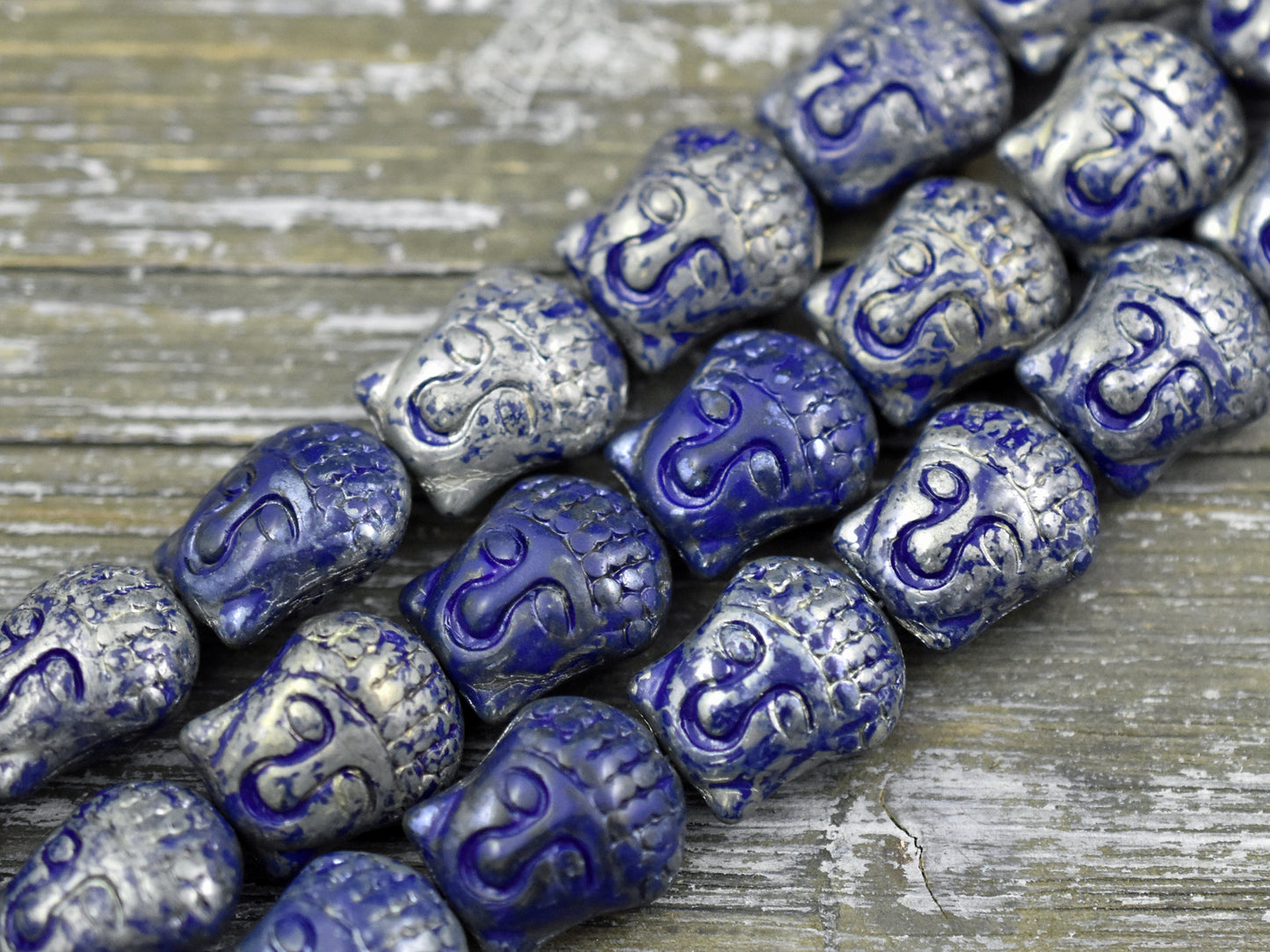 *4* 15x14mm Silver Travertine Washed Navy Blue Buddha Head Beads