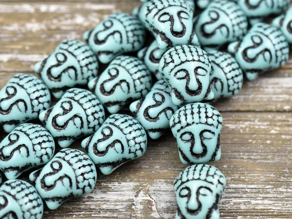 *4* 15x14mm Black Washed Opaque Turquoise Buddha Head Beads