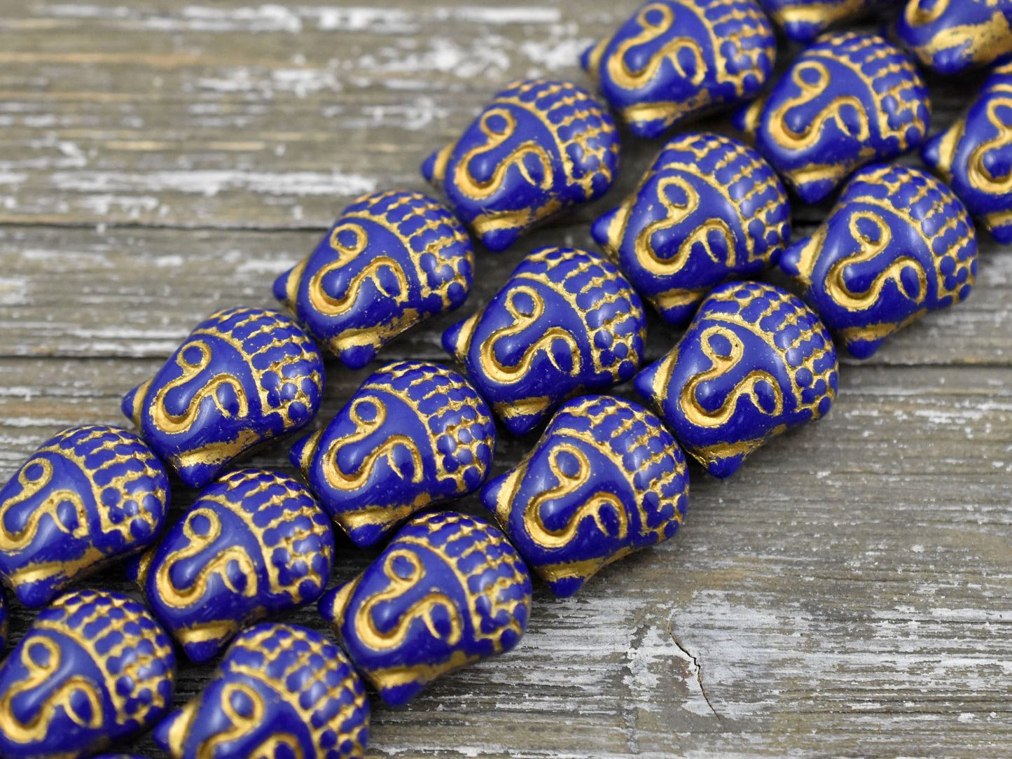 *4* 15x14mm Gold Washed Navy Blue Buddha Head Beads