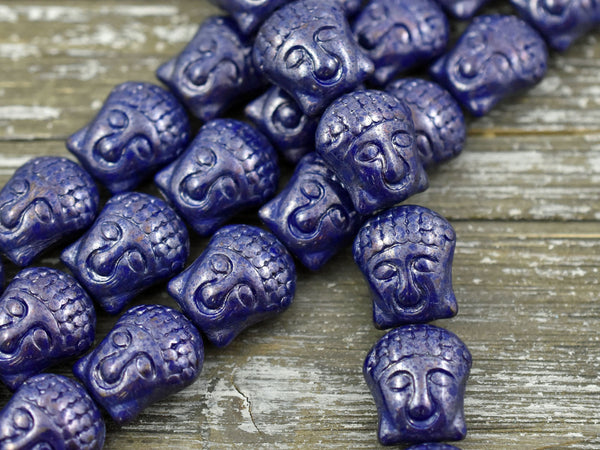 *4* 15x14mm Navy Silver Luster Buddha Head Beads