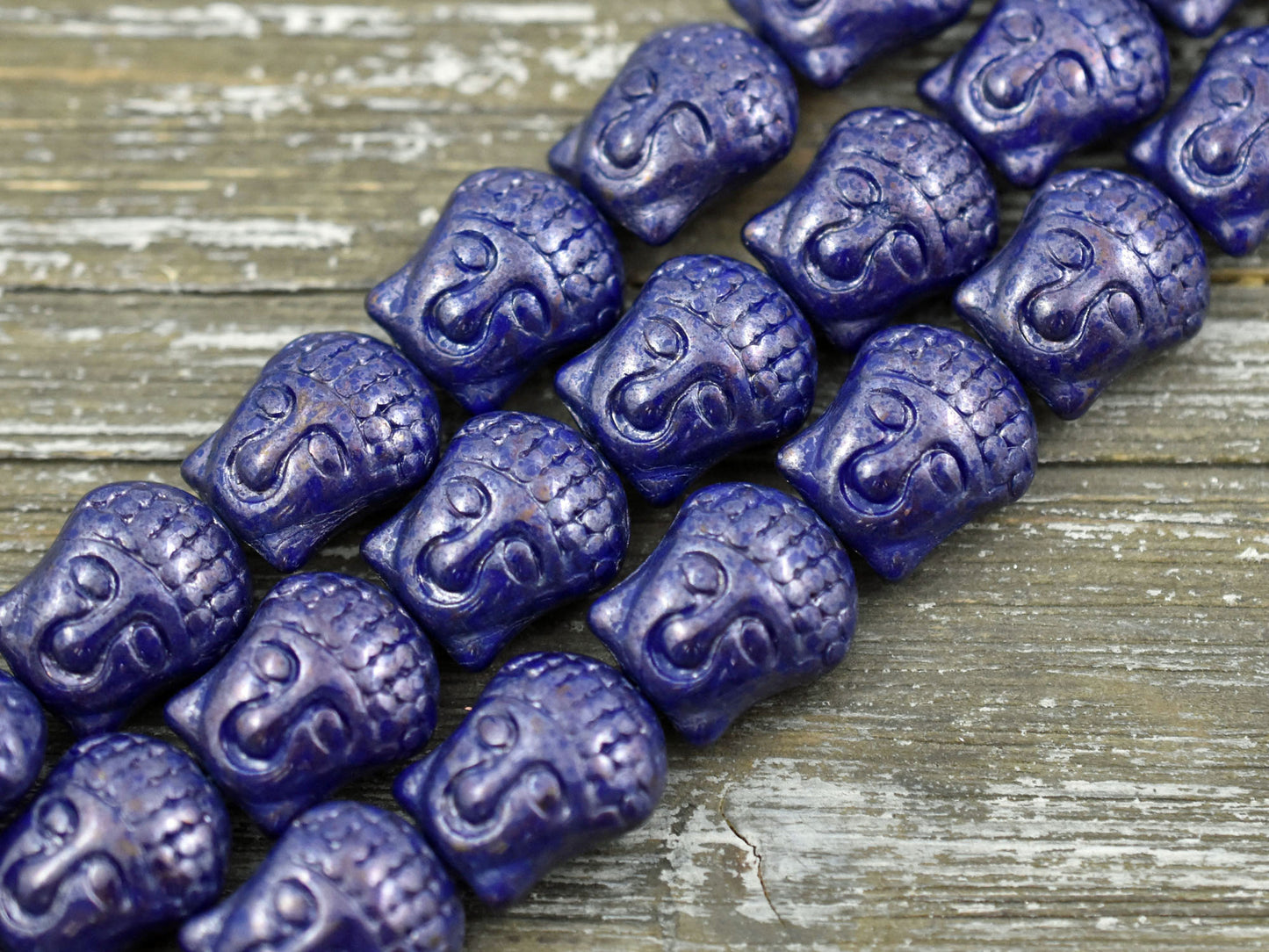 *4* 15x14mm Navy Silver Luster Buddha Head Beads