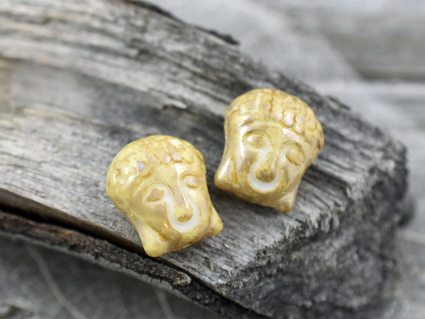 *4* 15x14mm Alabaster Travertine Luster Buddha Head Beads