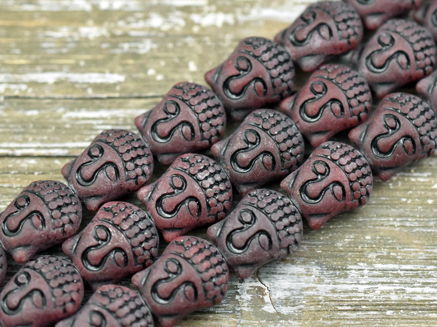 *4* 15x14mm Black Washed Matte Red Buddha Head Beads