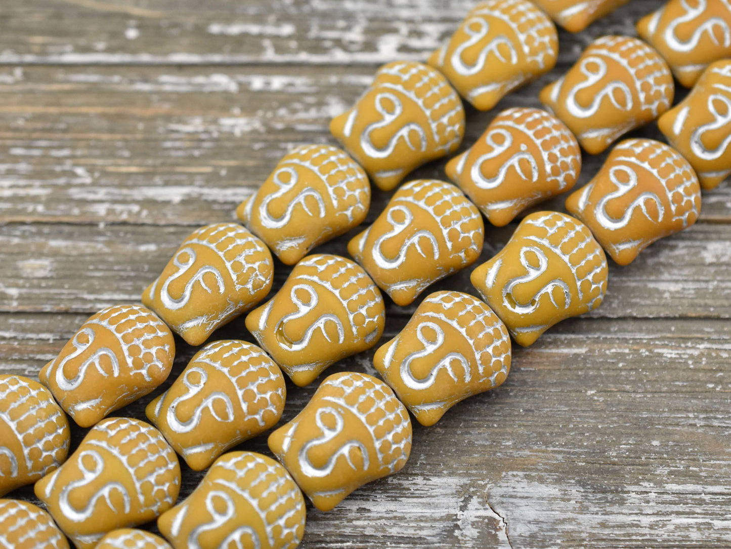 *4* 15x14mm Silver Washed Matte Opaque Goldenrod Buddha Head Beads
