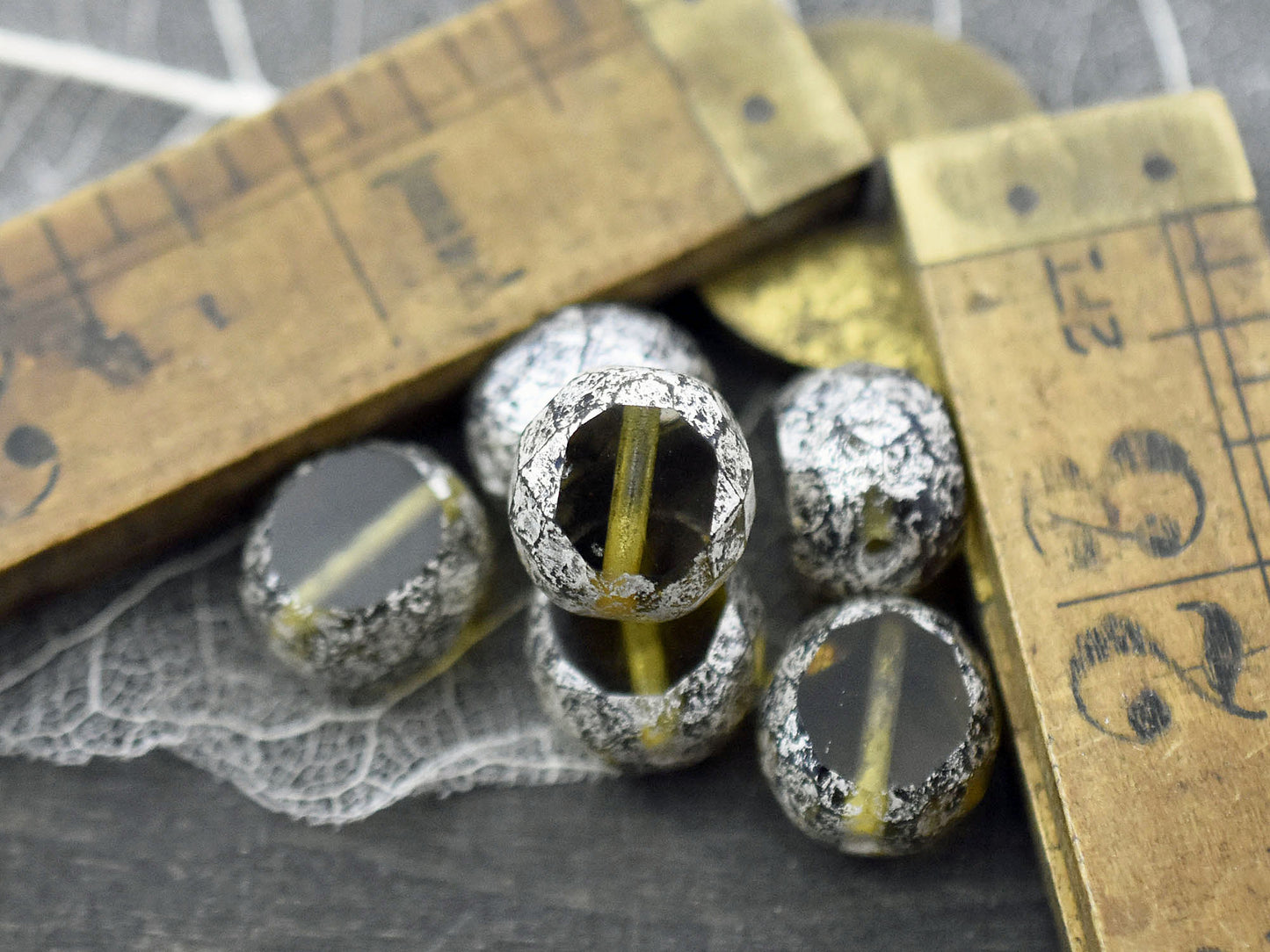 *6* 12mm Silver Mercury Washed Smokey Champagne 2 Cut Fire Polished Round Beads