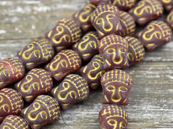 *4* 15x14mm Gold Washed Matte Red Buddha Head Beads