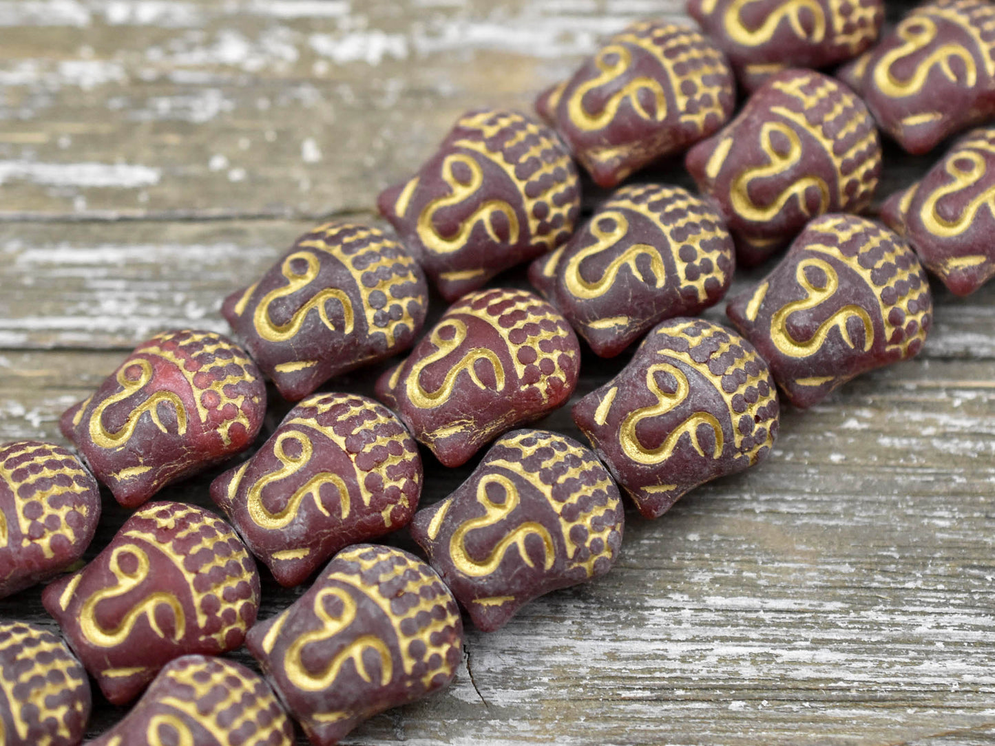*4* 15x14mm Gold Washed Matte Red Buddha Head Beads