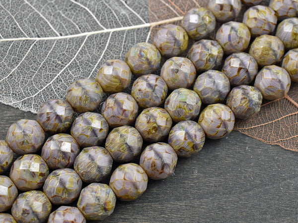 12mm Lilac Marbled Travertine Fire Polished Round Beads