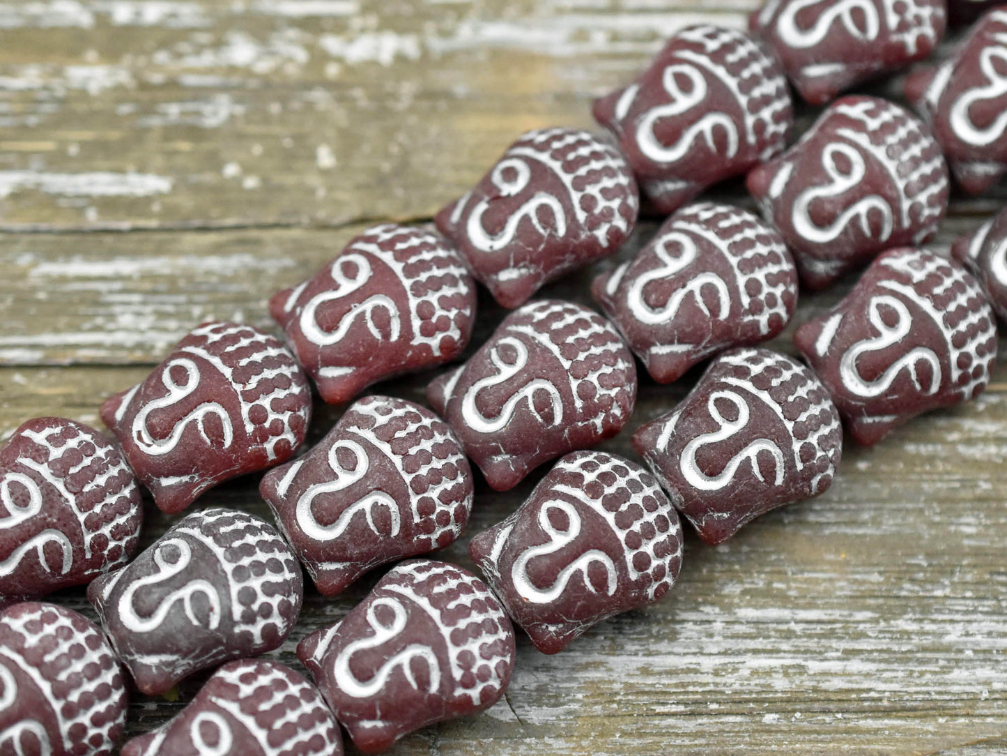 *4* 15x14mm Silver Washed Matte Red Buddha Head Beads