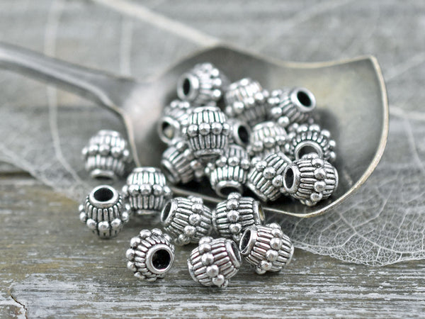 *20* 7x6mm Antique Silver Large Hole Bicone Spacer Beads
