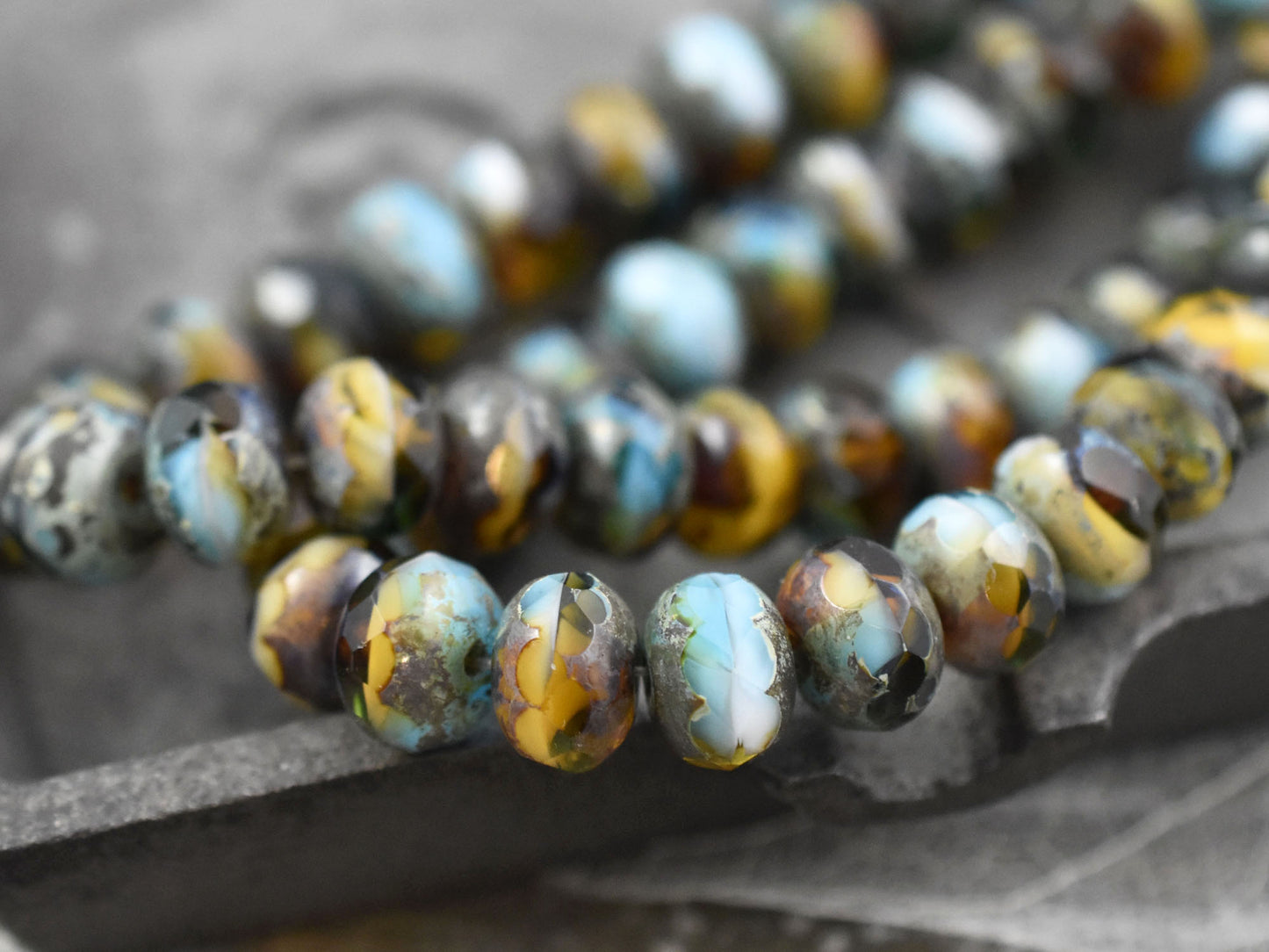 Caribbean Beach Picasso Fire Polished Rondelle Beads - 3x5mm, 5x7mm or 6x8mm