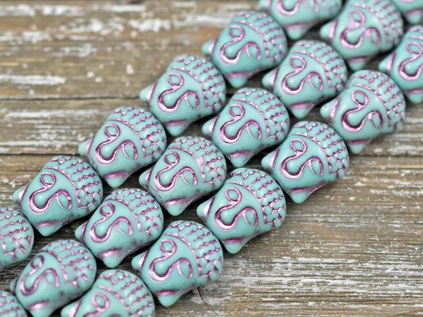 *4* 15x14mm Pink Washed Opaque Turquoise Buddha Head Beads