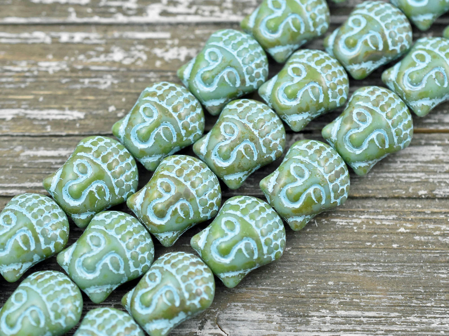 *4* 15x14mm Turquoise Washed Turquoise Travertine Buddha Head Beads