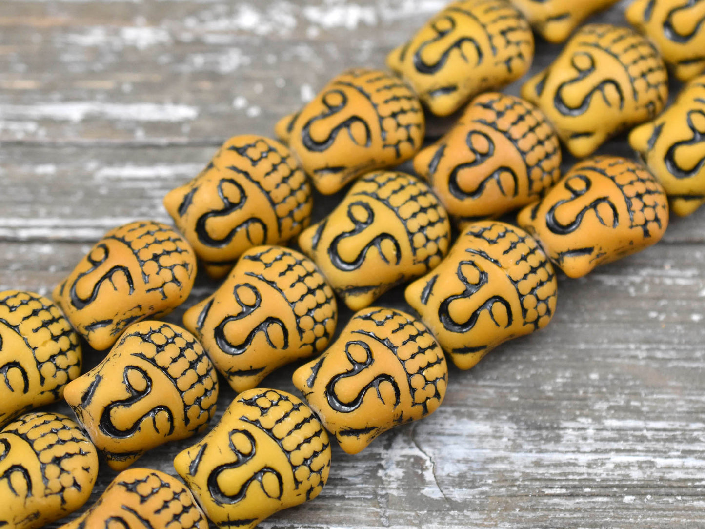 *4* 15x14mm Black Washed Matte Ochre Buddha Head Beads