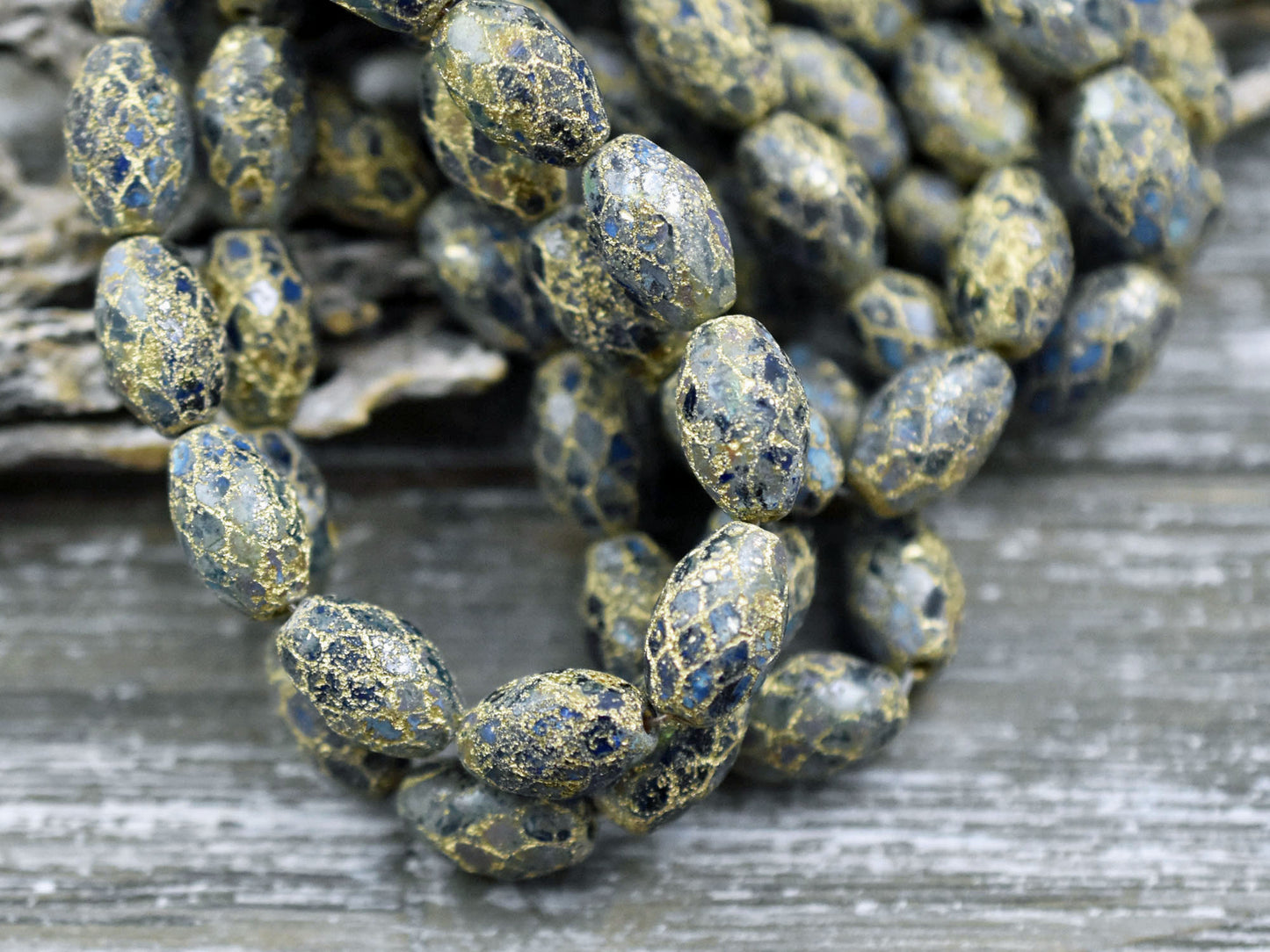 *12* 12x8mm Gold Washed Green Cobalt Fire Polished Faceted Oval Beads