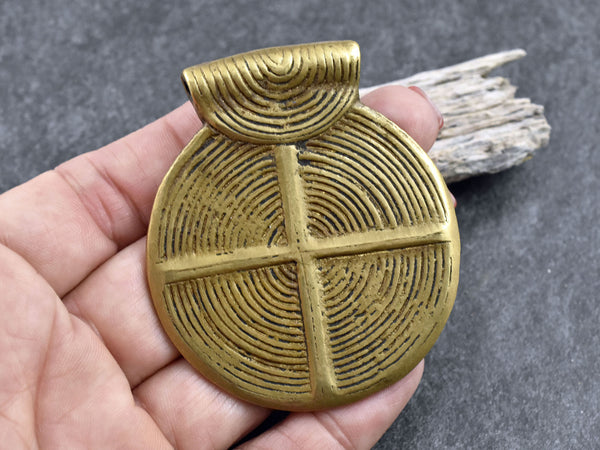 65x57mm Brass Tribal Spiral Pendant