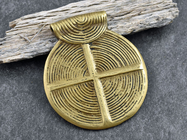 65x57mm Brass Tribal Spiral Pendant