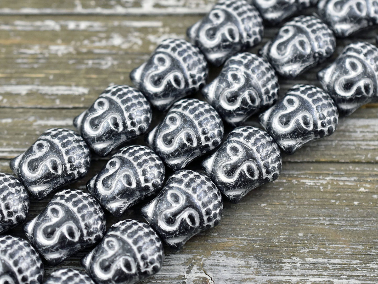 *4* 15x14mm Silver Washed Hematite Buddha Head Beads