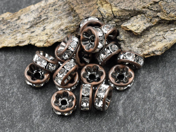 Antique Copper w/ Crystal Rhinestone Rondelle Spacer Beads