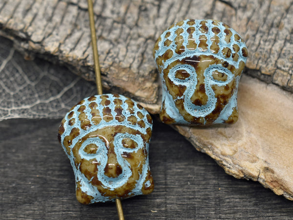 *4* 15x14mm Turquoise Washed Beige Picasso Buddha Head Beads