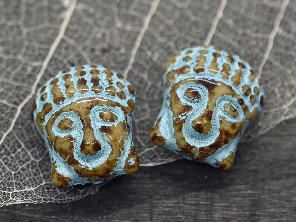 *4* 15x14mm Turquoise Washed Beige Picasso Buddha Head Beads
