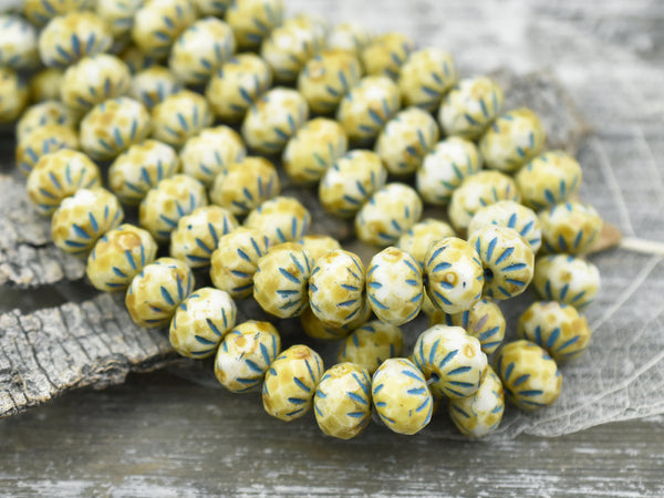 *10* 6x9mm Turquoise Washed Honey Beige Picasso Cruller Rondelle Beads