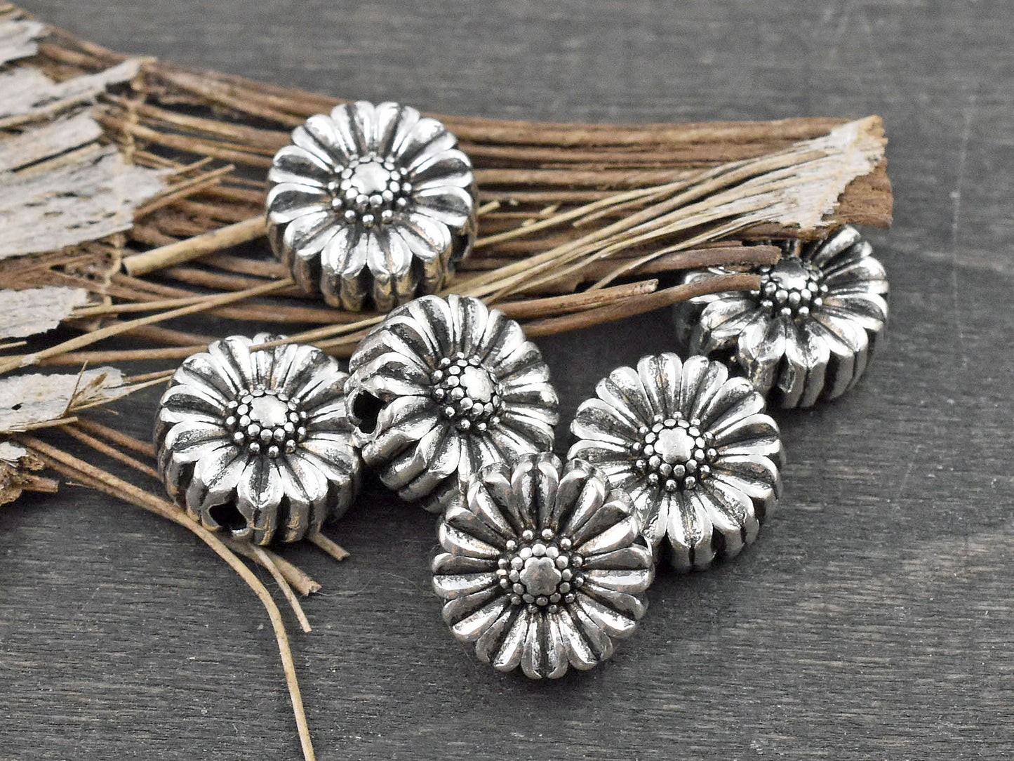 *20* 11x5mm Antique Silver Flat Flower Beads
